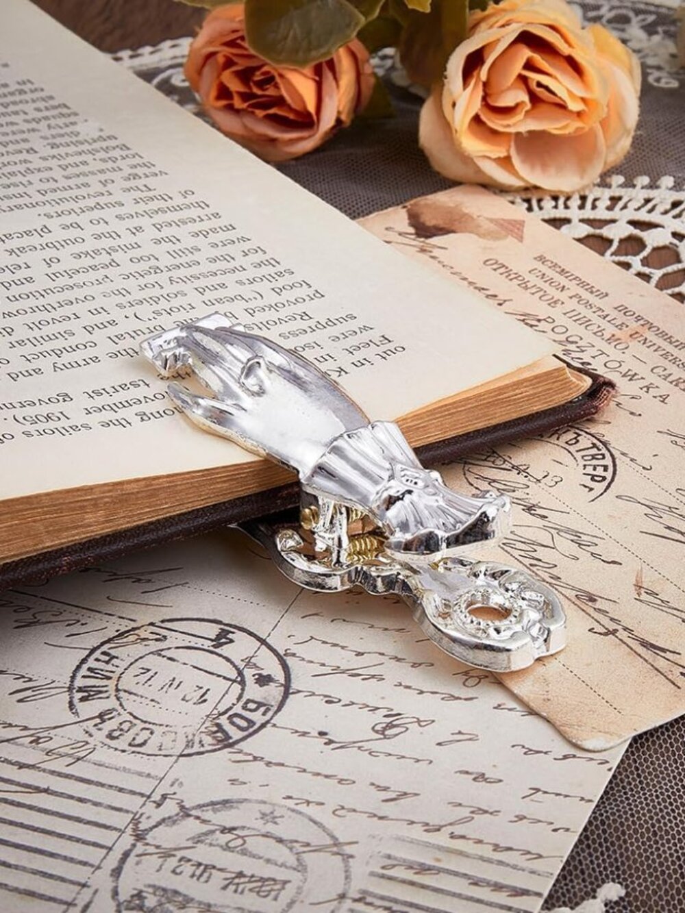 Vintage Lady's Hand Book Clip 3D Metal Antique Silver Alloy Traveler Notebook Jo - Picture 4 of 8